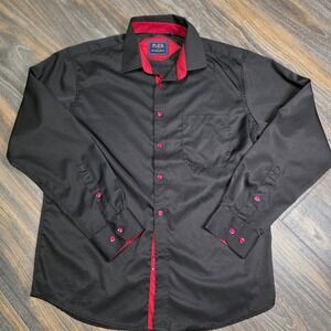 FLEX‎ Men's Luxury Collection Black Button Down Shirt Red Trim Accents Size M